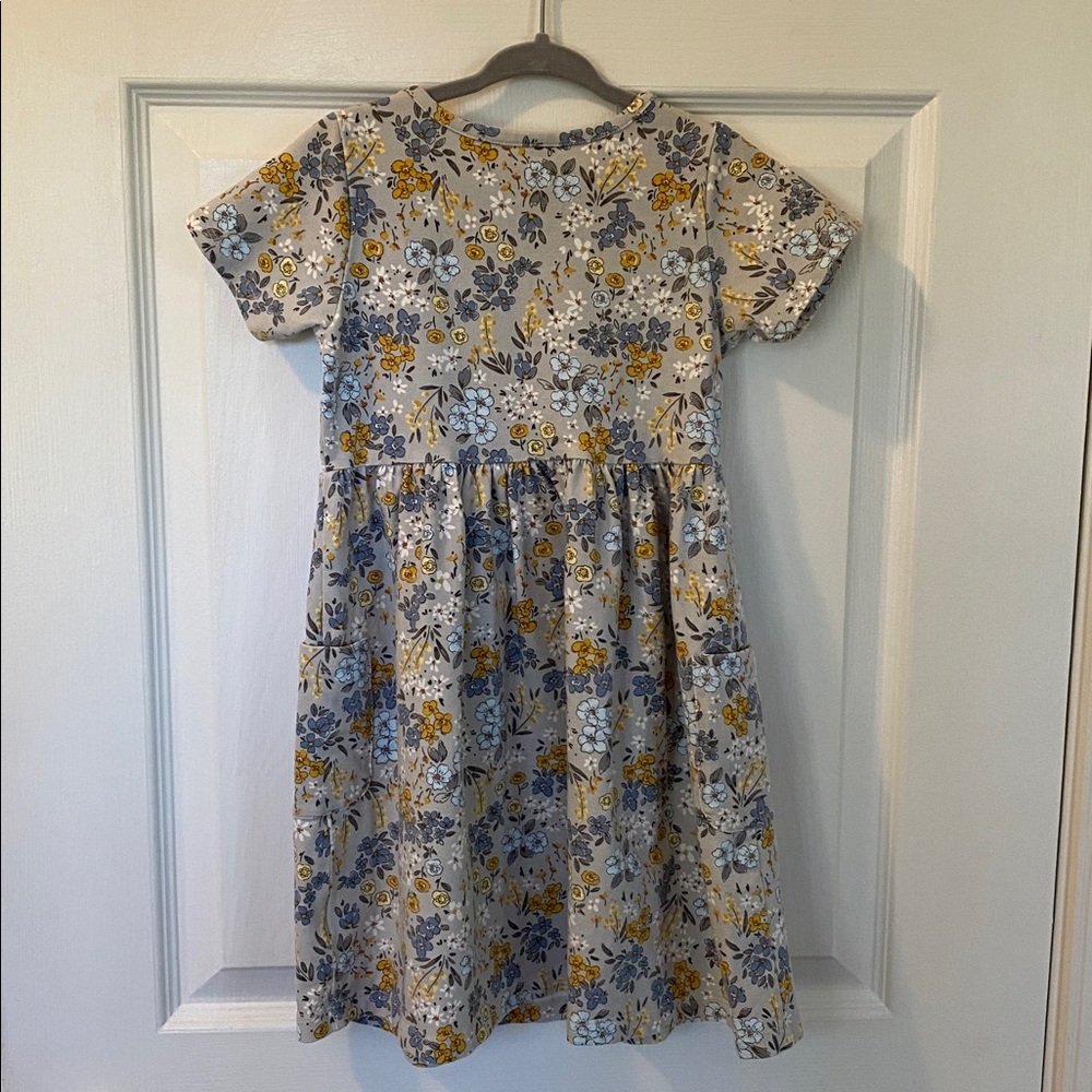 Quince Kids Floral Dress - Gray and Yellow size 5t - Picture 2 of 3